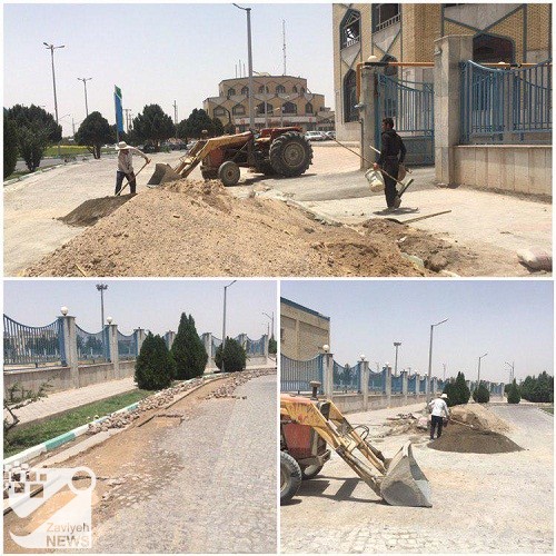 رفع عیوب سنگ فرش میدان ایرانی اسلامی کوثر در جهت تسهیل عبور و مرور در این میدان توسط شهرداری و شورای اسلامی شهر